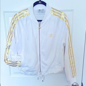 Adidas White and Gold Tracksuit with Iconic Stripes
